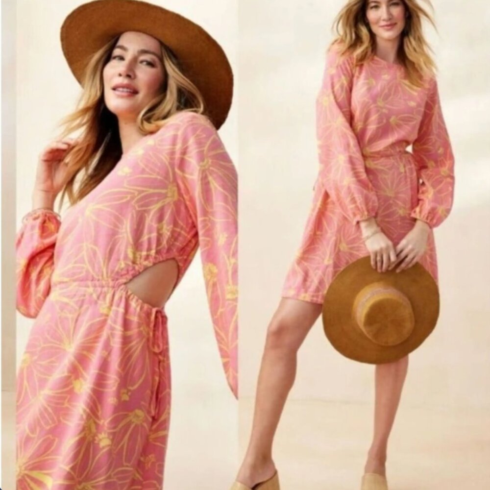 NWT Universal Thread Pink & Yellow Floral Cutout Dress Summer